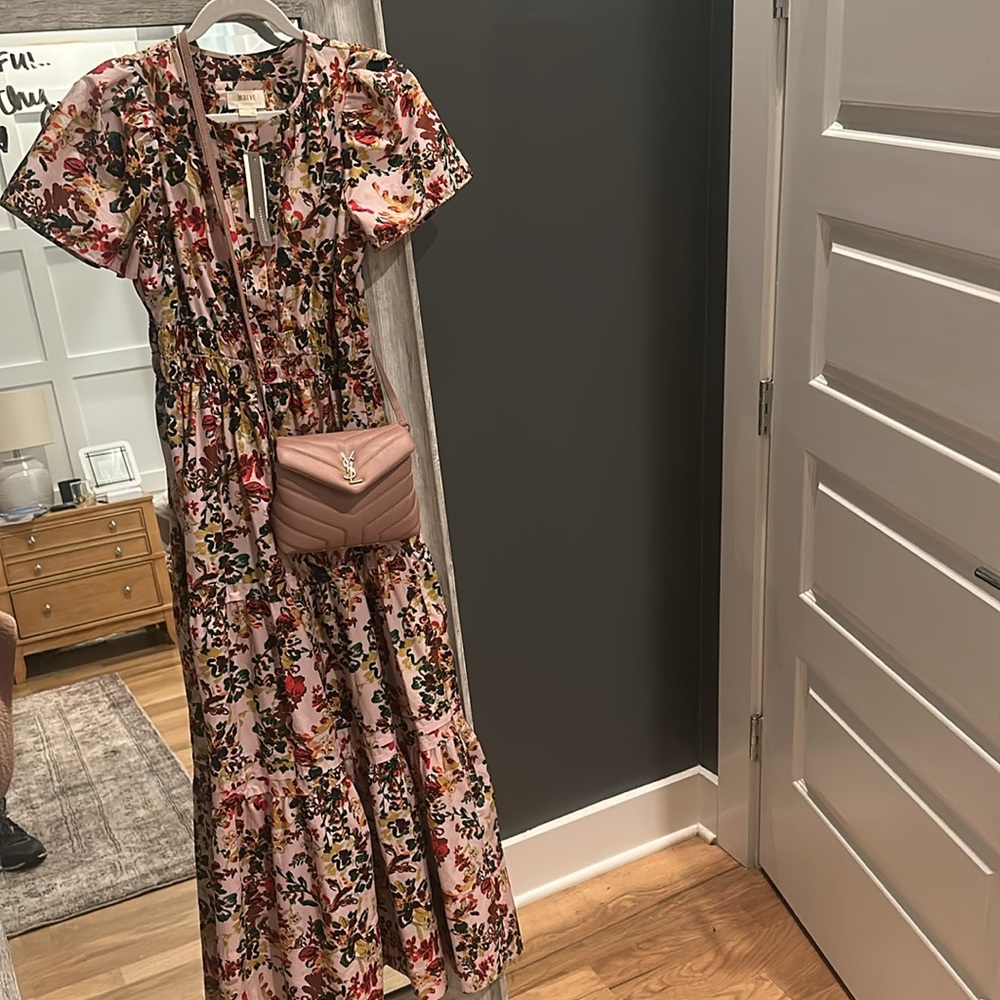 Anthropologie pink Maxi Dress with Floral Tile Print worn once